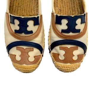 Tory Burch Poppy Logo Espadrille Flat Powder Beige Sz 5.5